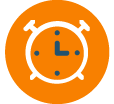 Icon of a clock on an orange circle.